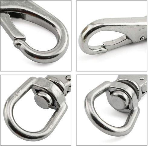 1-Pack M6 Swivel Eye Snap Hook 304 Stainless Steel Boat Marine Pet Chains Keychains Lanyard Hook Multi-Use Spring Snap Hook Clasp Hardware Accessories