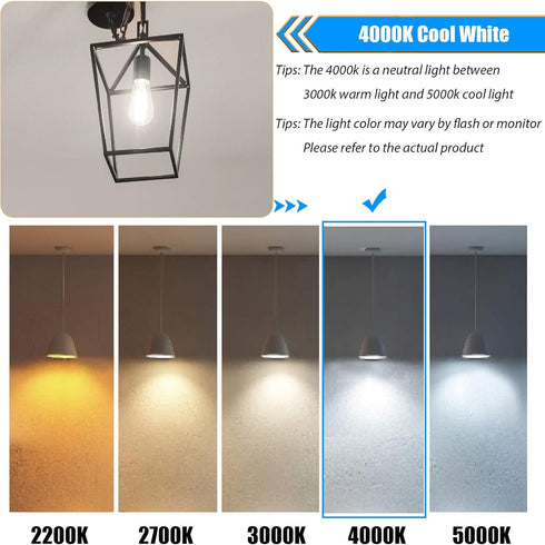 40 Bulbs, E26 Bulb, 4000K 4W Bulbs, 90 450LM, Dimmable, Pack 12 Watt Light Cool White LED Edison Flickering Free, High
