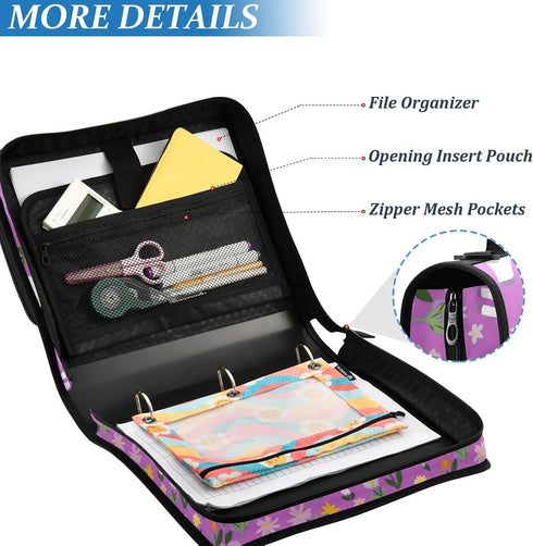 ALAZA 3 500 Ring Zipper Binder Milk Cow Wildflowers Binders Bag with Shoulder Strap Sheets Paper Organizer Trapper