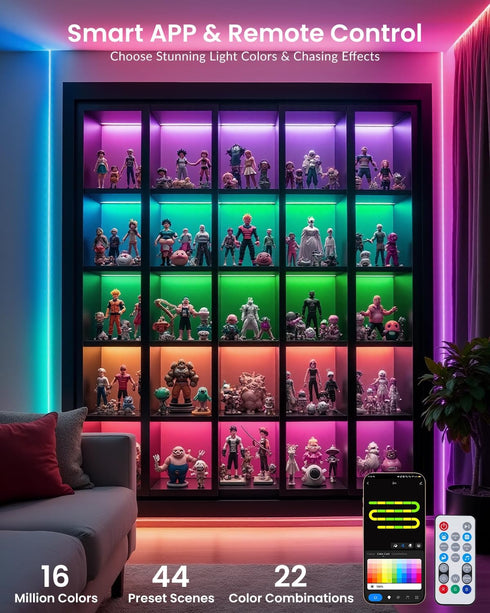 16.4ft, 64 Pak LED Lights for Bedroom Smart RGB+IC LED Strip Lights with App/Remote Control, Music Sync Color Changing