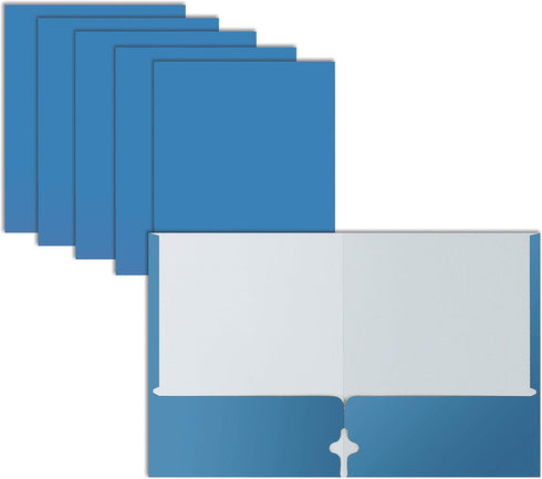 Better Office Products Two Pocket Portfolio Folders, 50-Pack, Light Blue, Letter Size Paper Folders