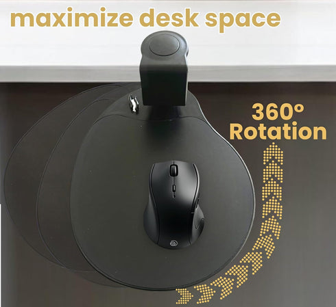 Clamp on Mouse Platform - Clip on Mouse Pad Rotating 360, Ergonomic Mouse Tray for Home and Office (Black)