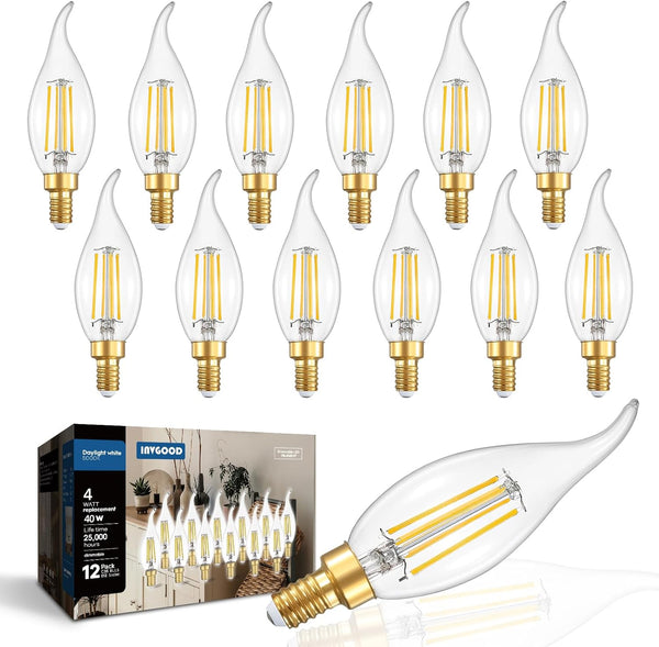 IINVGOOD 12-Pack Dimmable LED Candelabra Light Bulbs 40 Watt Equivalent, 5000K Daylight White