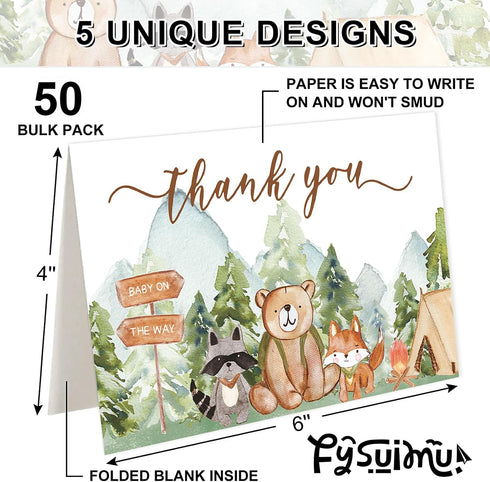 50 Packs 4 6 Inch FYSUIMU Camping Animal Thank You Cards Watercolor Camp Tent Campfire Greeting Cards Woodland Blank