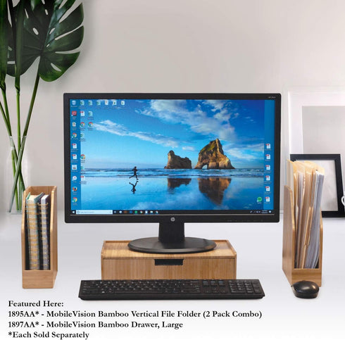 MobileVision Bamboo Vertical File Folder Holder & Office Organizer, Store Files, Magazines, Notepads, 2 Pack