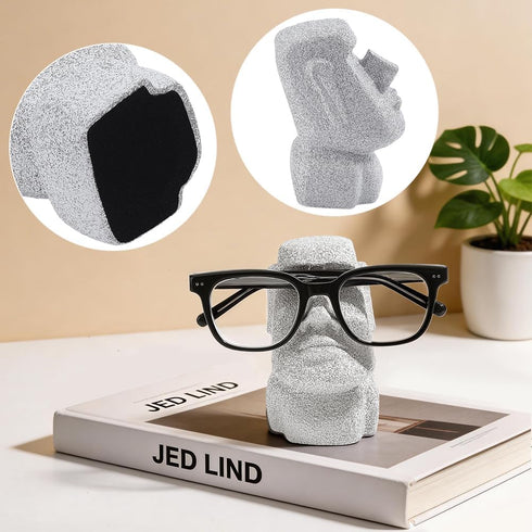 WADORN Moai Eyeglass Holder Stand, Light Grey Funny Moai Statue Eyeglass Display Stands Modern Decorative Plastic