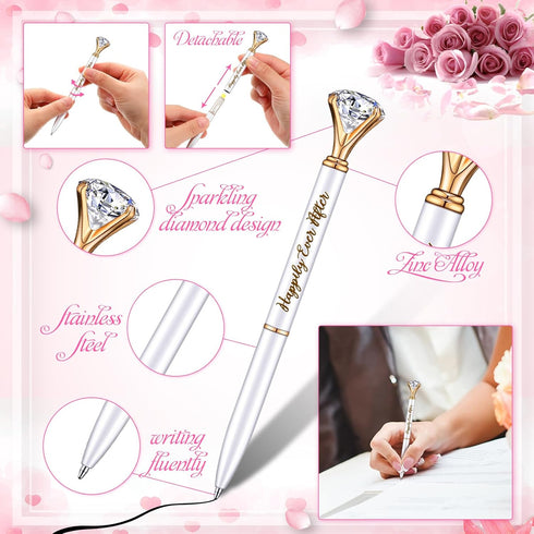 Yexiya 24 Pcs Bridal Shower Pens Happily Ever After Diamond Pens with Black Ink for Women Girls Bridesmaid Gifts