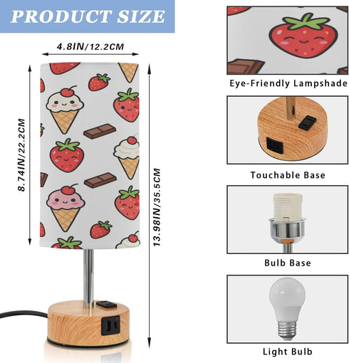 MOOCG 3 Dimmable Ice Cream Design Touch Control Table Lamp with Fabric Shade, Color Temperatures LED Desk Lamp, Eye