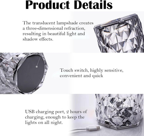 Generic 16 (2pcs,Large) Colors Rose Rays Crystal Diamond Table Lamp, RGB Color Changing Lamp with Touch & Remote, USB