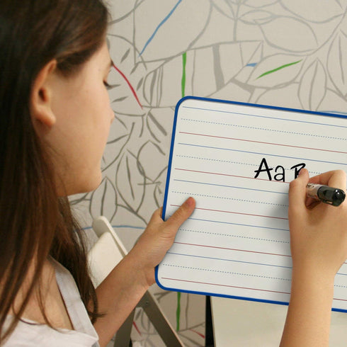 Magnetic Double Sided Dry Erase Board, 9" x 12" Small White Board, Ruled Blank Blue Framed Mini for Kids School Home