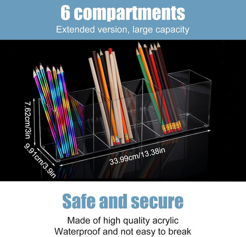 Xaajooio 2 6 Pcs Acrylic Makeup Brush Holder and Pencil Organizer, Compartments Clear Pen Holder for Desk, Office