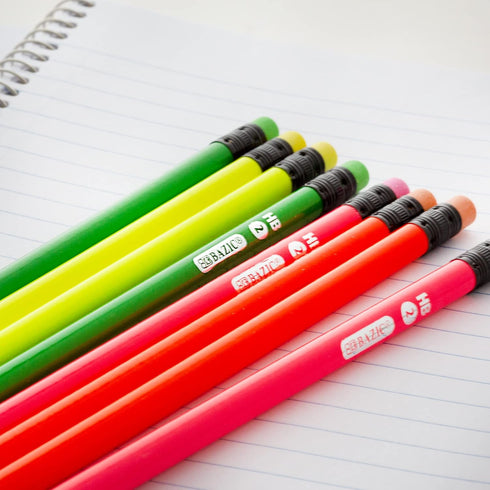 BAZIC Wood Neon Pencils, Unsharpened Rewards Pencil for Writing Drawing (8/Pack)