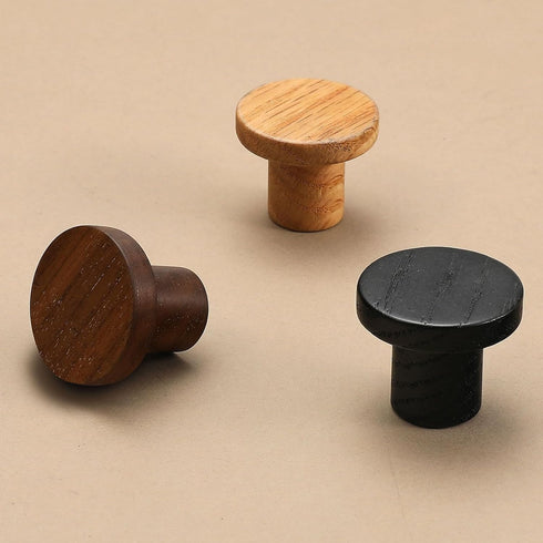 Set 4 of Walnut Wood Round Cabinet Door Handles
