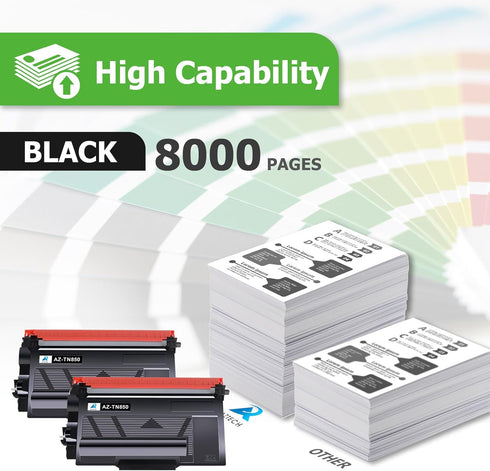 Aztech Compatible Toner Cartridge Replacement for Brother TN 850 TN850 TN-850 TN820 TN-820 (Black, 2-Pack)