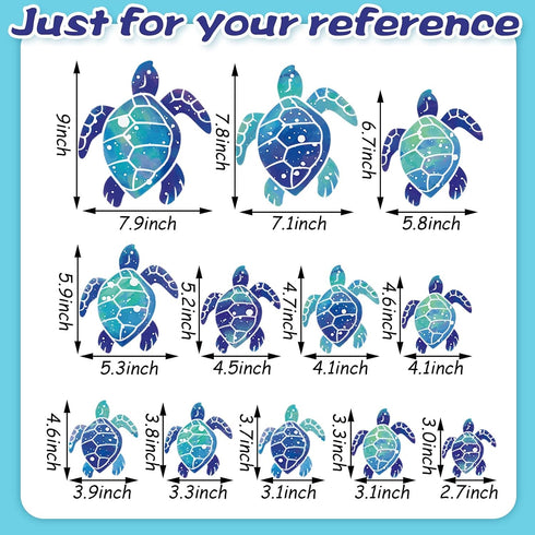 Zonon Sea Turtle Wall Decals, Ocean Turtle Vinyl Stickers for Underwater Bathroom Decoration (Blue, 24pcs)