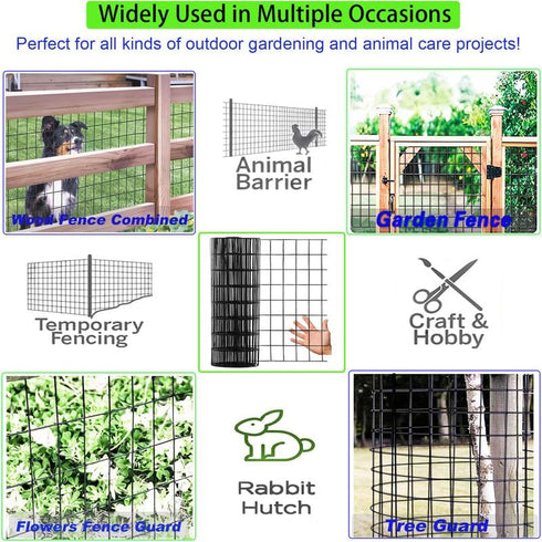 2in 3in 24" 50' 16Gauge, Wire Fence x Black Vinyl Coated Wire Mesh x Welded Wire Fencing PVC Coating Chicken Wire