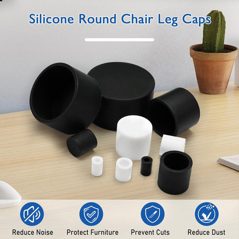 4 2" (51 mm) Pcs Round Chair Leg Tips Caps, Silicone Rubber Furniture Leg Floor Protectors, Reduce Noise Folding Metal