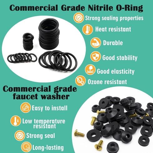 28 Size 560 Pcs Faucet Rubber Washers Kit and SAE O Ring Assortment Set for Plumbing Faucet Sealing