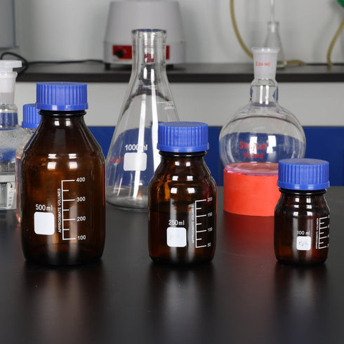 stonylab 500 ml Amber Borosilicate Glass Storage Bottles with GL45 Screw Cap, 1 Pack for Lab Reagent Media
