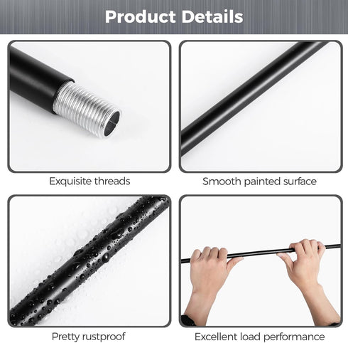 M10 10 12 Inches Lnrueg Matte Black Threaded Extension Rod, PCS Threaded Extension Rod for Pendant Light, Island