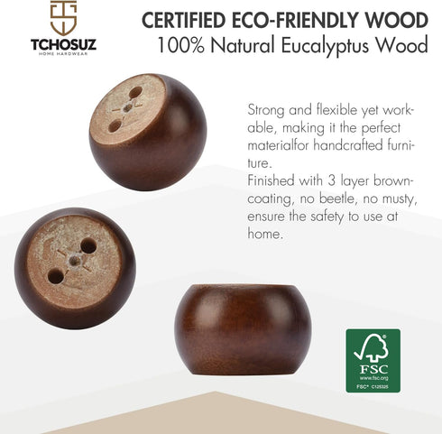 TCHOSUZ 2 inch 5cm Pack 4 M8 / Wooden Furniture Legs, of Walnut Solid Wood Turned DIY Replacement Bun Feet with Hanger