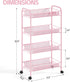 4-Tier 3 SYKIARIOL Metal Utility Cart, Mesh Wire Rolling Cart on Wheels, Storage Trolley with Easy Assembly, Organizer