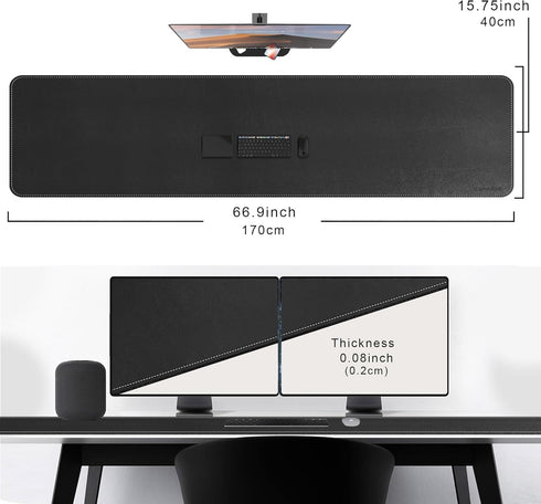 CENNBIE Large Leather Desk Mat, 66.9" x 15.7" Non-Slip Blotter Protector, Waterproof PU Leather Mouse Pad