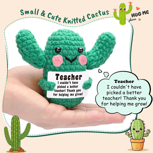 Lodeskee Funny Teacher, Teachers Appreciation Gift for Xmas, Thank You for Helping Me Grow, Handmade Crochet Cactus