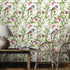 REDAMANCY Watercolor Meadow Green Grass Leaf Flowers Plants Birds Purple Butterfly Peel and Stick Wallpaper Stick on