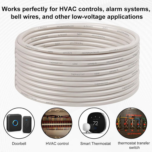 18AWG 5 20FT, 18 5 (10FT 20FT 25FT 30FT 50FT 75FT 100FT) XRDS -RF Conductor Thermostat Wire Solid Copper, Gauge Wire