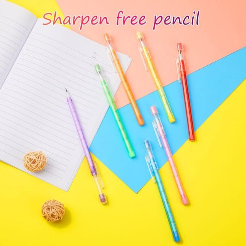 Non Sharpening Pencils, HB Translucent Stackable Pencils with Matching Eraser, 100 Pack, 7 Colors