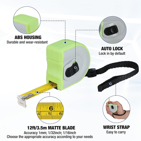 WORKPRO Mini Tape Measure, 3 Pcs 12FT Auto-Lock Easy Reading Tape Measurement, Pocket Size for Engineer, Lightweight