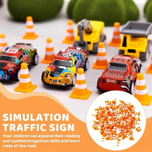 TAHULIK 70Pcs 1" Mini Traffic Cones, Orange Miniature Traffic Signs, Tiny Roadblock Construction Signs, Plastic