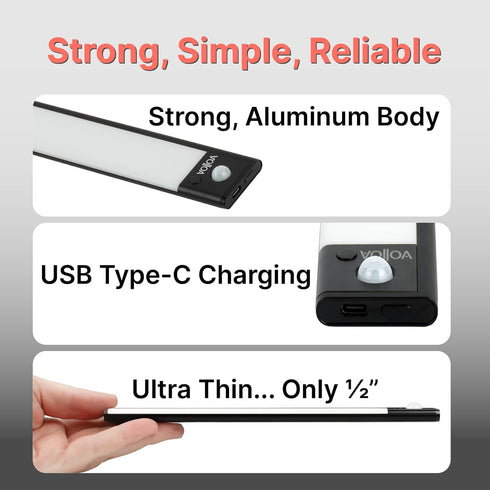Volloa 3 9.17in, Compact, Versatile, Rechargeable LED Light Module - Aluminum Housing, Motion & Light Sensor