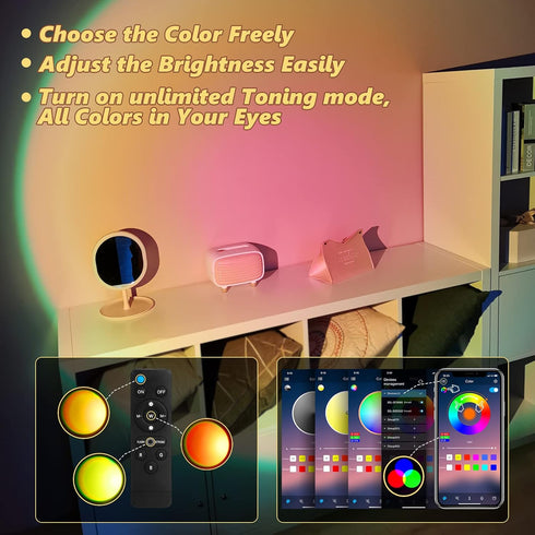 nellsi Sunset Sunset Lamp Projection with Remote Control - Endless Colors Projector Lights LED APP Floor Lamp