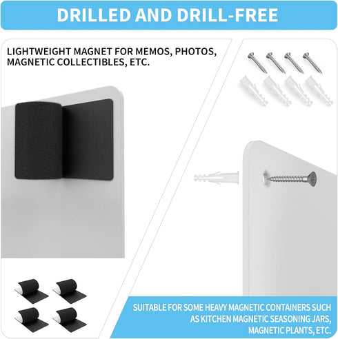 Magnetic Board, 17.1" x 11.8" Magnet Display for Wall, Refrigerator, Compartment, Cabinet with Dual Lock Tape for Easy