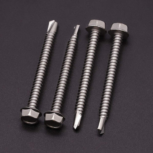 #14 x 1-1/2" Hex Washer Head Self Drilling Screws (25 Pack) - 410 Stainless Steel Self Tapping Sheet Metal Screws