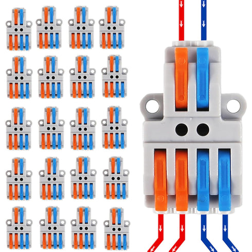 MELFIE 20PCS Lever Wire Connectors, 2 in 4 Out Quick Wire Connectors for AWG 28-12 Electrical Terminal Block