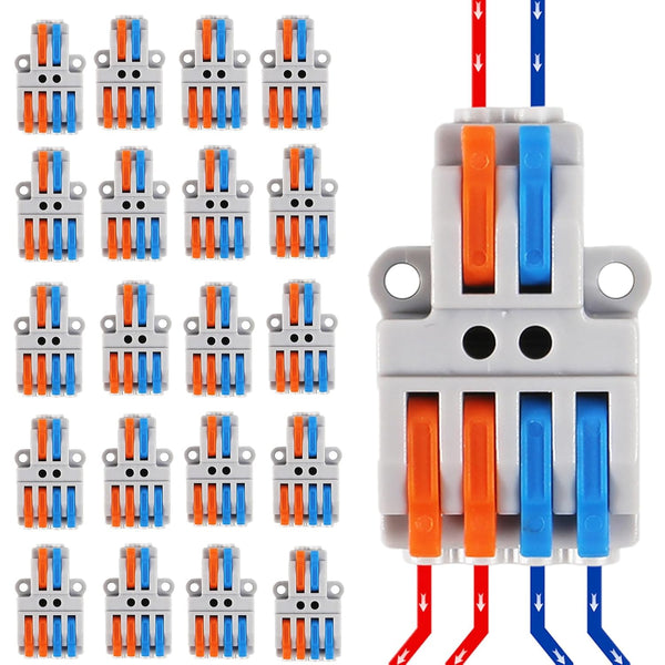 MELFIE 20PCS Lever Wire Connectors, 2 in 4 Out Quick Wire Connectors for AWG 28-12 Electrical Terminal Block