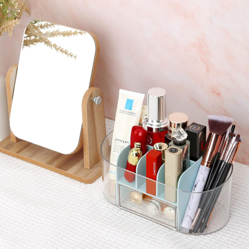 LETURE Clear Acrylic Desk Organizer with Drawer, Pen Pencil Markers Holder, Clear Office Supplies for College Dorm Home