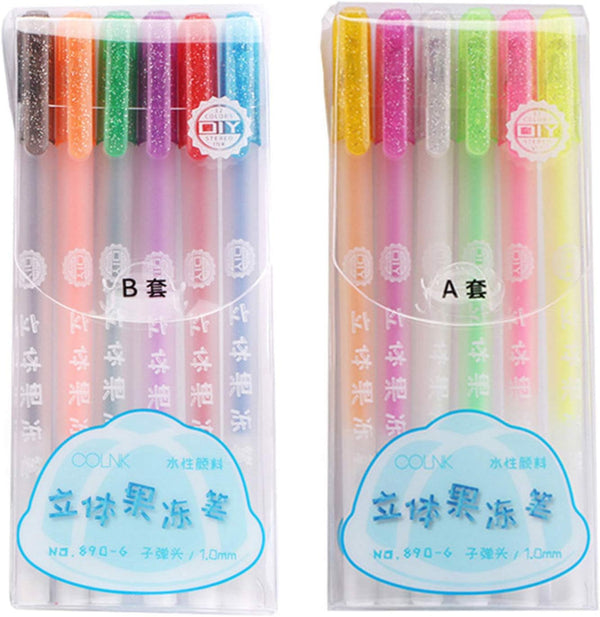FAMOORE 12 Pack Glaze 3D Ink Pen - 3D Jelly Gel Pens Set for Lettering, Drawing, Ornaments, Journaling - Bold