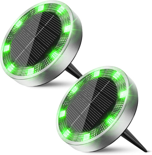 Peasur Mini Solar Ground Lights Outdoor, 2 Pack Flat Solar Powered Disc