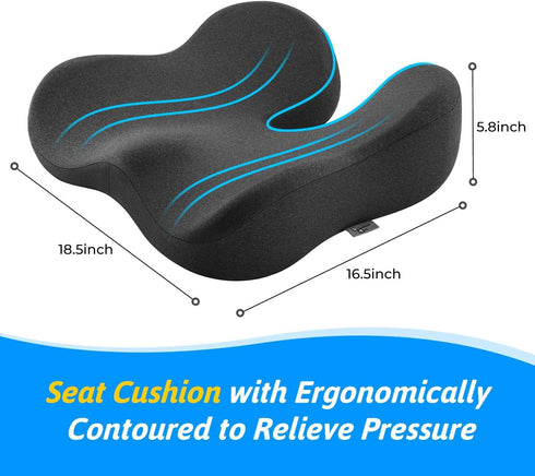 Tailbone Seat Cushion for & Sciatica Pain Relief Certified & Ergonomist-Designed Tapered Front Edge Reduces Thigh