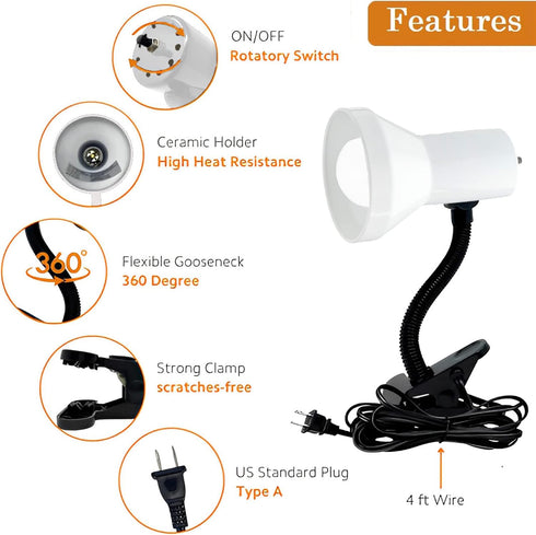 Xtricity LED Clip on Desk Lamp with 360° Flexible Gooseneck, Reading Light for Bed Headboard, 6W A19 Bulb Included