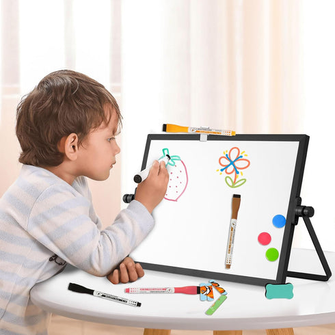 Magnetic Dry Erase White Board, 8" x 12" Double-Sided Desktop Whiteboard with Stand, Portable for Home, Office, School