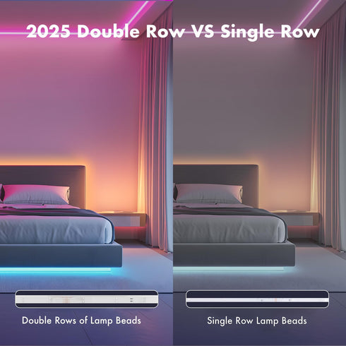 2025 100FT 960LEDs APP+44Key Dimming Decor(2Rollsof50FT) LED Lights for Bedroom, Double Row RGB Strip Lights Music Sync