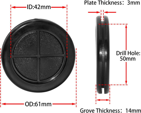 Flyshop Black 50mm 2" Rubber Grommet, 42mm 1-5/8" ID, Round Double-Sided Hole Grommets, 4-Pack