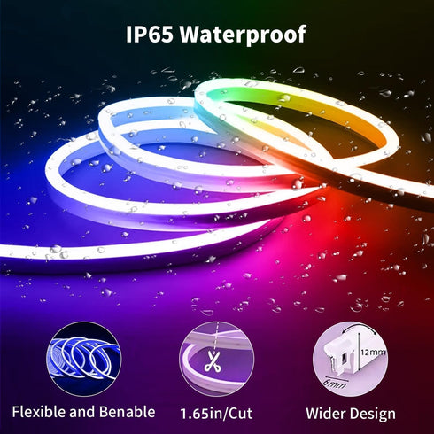 16.4FT 12V Remote,IP65 iNextStation RGB Neon LED Strip Lights, Flexible Rope Lights Color Changing Multiple Modes
