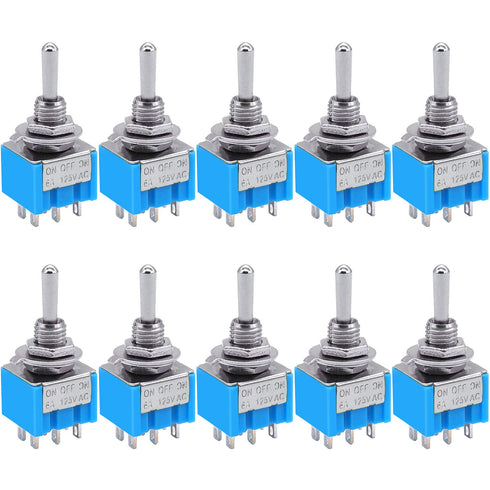 Taiss 10pcs DPDT Mini Toggle Switch - 6-Pin 3 Position ON/Off/ON, 6A 125V MTS-203