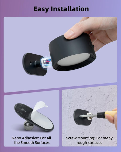 2 Pack 3 360 Dimmable Wall Mounted Lights, Rechargeable RGB Color Changing Light, Color Temps & Remote and Touch